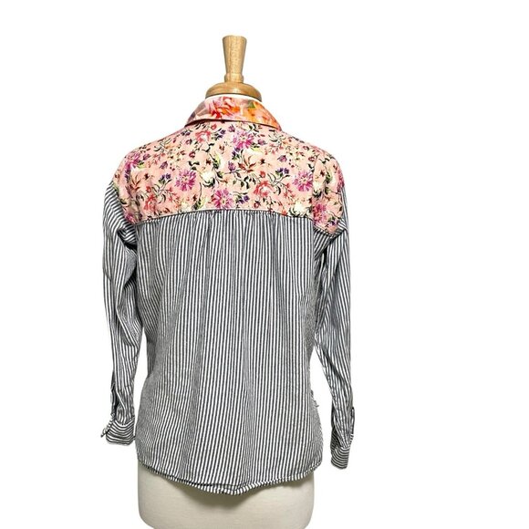 Anthropologie Boho Mixed Floral Stripe Button Front Shirt Relaxed size 0 - Picture 6 of 9
